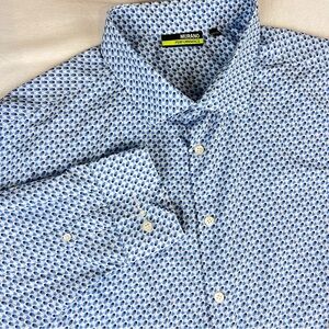 Murano Performance Men's 3XB Blue White AOP Geometric Print Long Sleeve Shirt